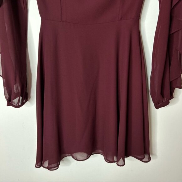 LULUS Quiet Grace Burgundy Long Sleeve Dress Burgundy Sheer Size XS - Picture 11 of 16